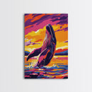 Breaching Whale, Ocean Wildlife Art, Nautical Home Decor, Coastal Sunset Art, Framed Canvas Print, Living Room Wall Art, Marine Painting
