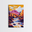 Autumn Waterfall, Mountain Landscape, Vibrant Nature, Scenic View, Framed Canvas Print, Living Room Wall Art, Fall Home Decor