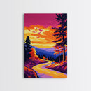 Serene Forest, Mountain Road, Scenic View, Golden Sunset, Canvas Print, Rustic Cabin Wall Art, Fall Home Decor, Nature Painting