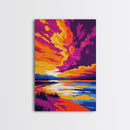 Sunset Glow, Scenic Painting, Colorful Art, Beach Landscape, Framed Canvas Print, Bedroom Wall Art, Bohemian Home Decor, Nature Wall Art