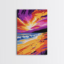 Sunset Beach, Colorful Seascape, Vibrant Ocean, Coastal Wall Art, Canvas Print, Living Room Decor, Beach House Art, Sunset Painting