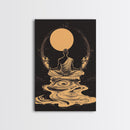 Meditation Art, Zen Moon, Spiritual Artwork, Mystical Wall Decor, Canvas Print, Minimalist Wall Art, Yoga Studio, Serene Black and Gold