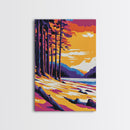Forest Trees, Nature Art, Wilderness Decor, Vibrant Sunset, Framed Canvas Print, Cabin Wall Art, Rustic Home Decor, Scenic Landscape