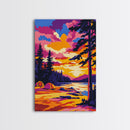 Mountain Camp, Tent Sunset, Pine Forest, Framed Canvas Print, Outdoor Adventure, Rustic Home Art, Cozy Cabin Vibes, Boho Wall Art
