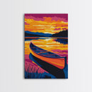 Canoe Reflection, Sunset Lake, Peaceful Waters, Framed Canvas Print, Nature Escape, Outdoor Decor, Bedroom Wall Art, Fall Vibes