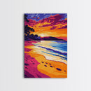 Beach Sunset Art, Coastal Ocean Painting, Vibrant Seascape Print, Tropical Wall Decor, Summer Beach Scene, Framed Canvas Print, Bedroom Art