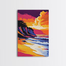 Ocean Waves Art, Coastal Beach Painting, Sunset Seascape Print, Vibrant Ocean View, Nautical Home Decor, Framed Canvas Print