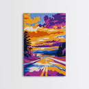 Sunset Highway, Road Trip Art, Colorful Travel Decor, Adventure Wall Art, Wanderlust Aesthetic, Framed Canvas Print, Unique Gift