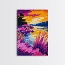 Colorful Lakeside, Canvas Print, Bold River Art, Nature Inspired Decor, Scenic Water View, Vibrant Landscape, Cozy Home Wall Art