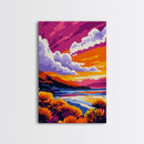 Coastal Sunset, Vibrant Sky, Ocean Landscape, Serene Beach Scene, Nautical Home Decor, Relaxing Artwork, Framed Canvas Print, Gift