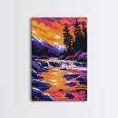 Mountain River Art, Vibrant Nature Painting, Colorful Landscape Canvas Print, Rustic Cabin Wall Art, Autumn Home Decor, Living Room Art