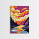 River Sunset Art, Colorful Nature Painting, Vibrant Landscape Canvas Print, Rustic Home Decor, Living Room Wall Art, Autumn Wall Art