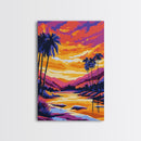 Palm Tree Sunset, Vibrant Beach Painting, Colorful Coastal Canvas Print, Tropical Home Decor, Boho Wall Art, Living Room Wall Art