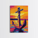 Anchor Sunset Art, Canvas Print, Nautical Wall Decor, Maritime Artwork, Coastal Sunset, Ocean Lover Gift, Modern Seascape, Beach House