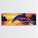 Dolphin Sunset Art, Ocean Scene, Tropical Coastal Decor, Marine Wildlife, Beach House Wall Accent, Serene Nature Painting, Canvas Print