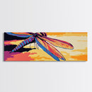 Dragonfly Painting, Nature Decor, Sunset Canvas Print, Boho Wall Art, Vibrant Bedroom Art, Insect Illustration, Colorful Framed Canvas