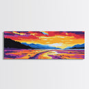 Sunset River Path, Landscape Wall Art, Vibrant Nature Print, Living Room Wall Art, Framed Canvas Print, Autumn Wall Decor, Colorful
