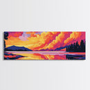 Fiery Sky Reflection, Mountain Lake Art, Vibrant Sunset Print, Nature Wall Decor, Framed Canvas Print, Living Room Wall Art, Bold