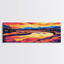 Autumn River, Sunset Landscape Painting, Colorful Nature Print, Scenic Wall Art, Framed Canvas Print, Living Room Decor, Boho Art