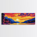 Serene Lake Sunset, Vibrant Nature Painting, Colorful Wall Art, Peaceful Landscape, Framed Canvas Print, Living Room Decor, Boho