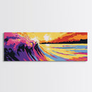 Ocean Wave, Sunset Surf, Coastal Seascape, Vibrant Beach Art, Framed Canvas Print, Surfing Wall Art, Nautical Decor, Beach House Artwork