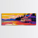 Lakeside Porch, Sunset Reflection, Rustic Cabin Art, Framed Canvas Print, Home Wall Decor, Peaceful Landscape, Autumn Aesthetic