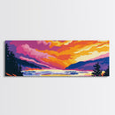 Sunset Clouds, Mountain Lake, Nature Painting, Canvas Print, Boho Wall Decor, Serene Landscape, Warm Color Palette, Fall Vibes