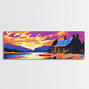 Forest Lake, Rocky Shoreline, Vibrant Sunset, Canvas Print, Fall Painting, Home Wall Art, Earthy Tones, Cabin Aesthetic, Warm Colors