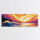 Ocean Wave, Coastal Sunset Art, Beach Wall Decor, Framed Canvas Print, Vibrant Seascape Painting, Nautical Home Accent, Gift Idea