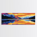 Reflective Lake, Mountain Sunset Art, Tranquil Nature Wall Decor, Framed Canvas Print, Scenic Landscape Painting, Large Wall Art, Gift Idea