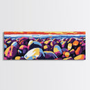 Colorful Rocks, Coastal Art, Sunset Beach Scene, Nature Inspired, Bathroom Wall Art, Vibrant Seaside Decor, Framed Canvas Print