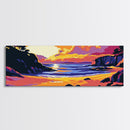Coastal Sunset, Cliffside View, Ocean Horizon, Tranquil Beach Scene, Living Room Wall Art, Framed Canvas Print, Boho Decor