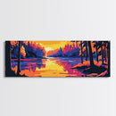 Sunset Reflection, Tranquil River, Forest Landscape, Cozy Nature Scene, Canvas Print, Modern Rustic Decor, Bedroom Wall Art