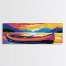 Canoe at Sunset, Nature Wall Art, Adventure Theme, Lake House Decor, Outdoor Aesthetic, Rustic Style, Framed Canvas Print