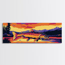Sunset Trout, Fishing Wall Art, Cabin Decor, Nature Landscape, Framed Canvas Print, Colorful Fish Painting, Rustic Home, Lodge Art