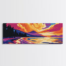Vibrant Lake Sunset, Nature Art, Colorful Landscape, Living Room Decor, Framed Canvas Print, Cozy Cabin, Bright Wall Art, Autumn Home