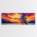 Sunset Pine Tree, Nature Wall Art, Wilderness Landscape, Adventure Decor, Framed Canvas Print, Vibrant Colors, Home Aesthetic
