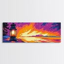 Lantern Glow, Cozy Night Scene, Lake Sunset, Adventure Decor, Framed Canvas Print, Warm Aesthetic, Rustic Home, Nature Inspired
