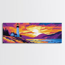 Cliffside Lighthouse, Ocean Sunset Art, Coastal Wall Print, Nautical Home Decor, Vibrant Landscape, Canvas Print, Bedroom Wall Art