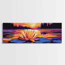 Water Lily Sunset, Tranquil Lake Art, Zen Wall Decor, Nature Inspired Print, Vibrant Landscape, Canvas Print, Relaxing Bedroom Art