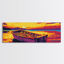 Wooden Rowboat, Lake Sunset Art, Nautical Wall Decor, Nature Inspired Print, Framed Canvas Print, Cabin Home Art, Peaceful Bedroom Decor