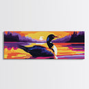 Lake Loon Sunset, Wildlife Wall Art, Tranquil Nature Scene, Cabin Decor, Framed Canvas Print, Vibrant Landscape, Living Room Artwork