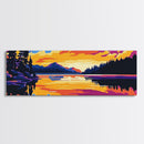 Forest Lake, Evening Reflections, Canvas Print, Tranquil Water Scene, Nature Wall Art, Rustic Cabin Decor, Vibrant Sunset Painting