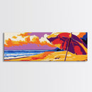 Beach Umbrella, Ocean Sunset, Coastal Escape, Canvas Print, Summer Wall Art, Vibrant Colors, Relaxing Home Decor, Seaside Serenity