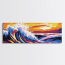 Ocean Waves, Sunset Beach, Vibrant Coastal, Modern Art, Canvas Print, Living Room Wall Art, Beach House Decor, Large Wall Art