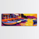 Fishing Boats, Seaside Village, Vibrant Sunset, Nautical Theme, Canvas Print, Living Room Wall Art, Rustic Coastal Decor, Beach House
