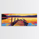Wooden Dock, Tranquil Lake, Sunset Reflection, Serene Escape, Canvas Print, Cabin Decor, Nature Wall Art, Bedroom Wall Art