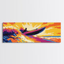 Speedboat Wave, Vibrant Water Art, Sunset Adventure, Framed Canvas Print, Bold Colors, Nautical Decor, Modern Home, Ocean Lover