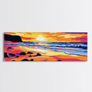 Beach Sunset, Waves and Rocks, Vibrant Coastal Art, Framed Canvas Print, Tropical Wall Art, Ocean Decor, Beach Artwork, Large Wall Art