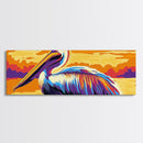 Majestic Pelican, Tropical Sunset, Framed Canvas Print, Coastal Wildlife Art, Boho Animal Decor, Colorful Bird Painting, Beach House Art
